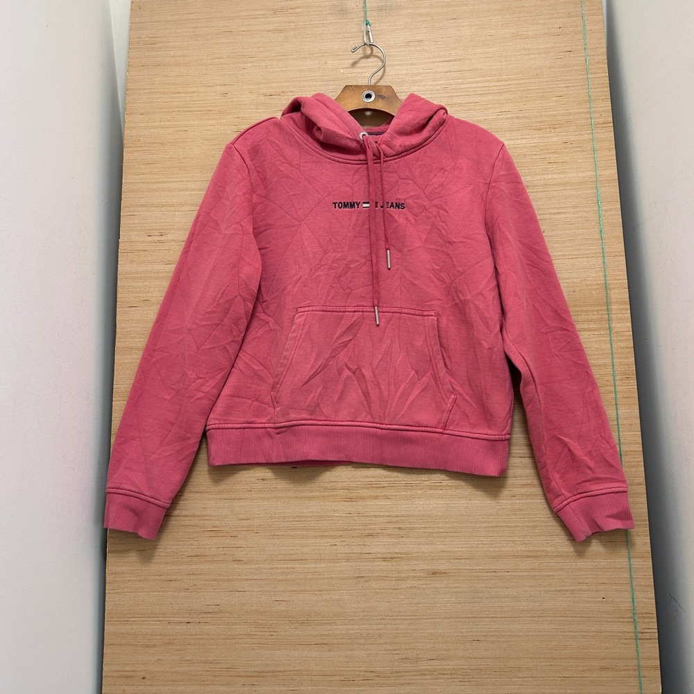 Tommy Jeans Womens Pink Embroidered Logo Cropped Pullover Hoodie Size M